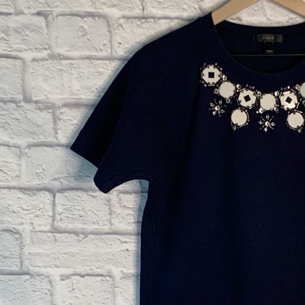 J.Crew blue embellished neckline top - Picture 5 of 10